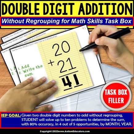Double Digit Addition NO Regrouping Task Box Filler® for Special Education